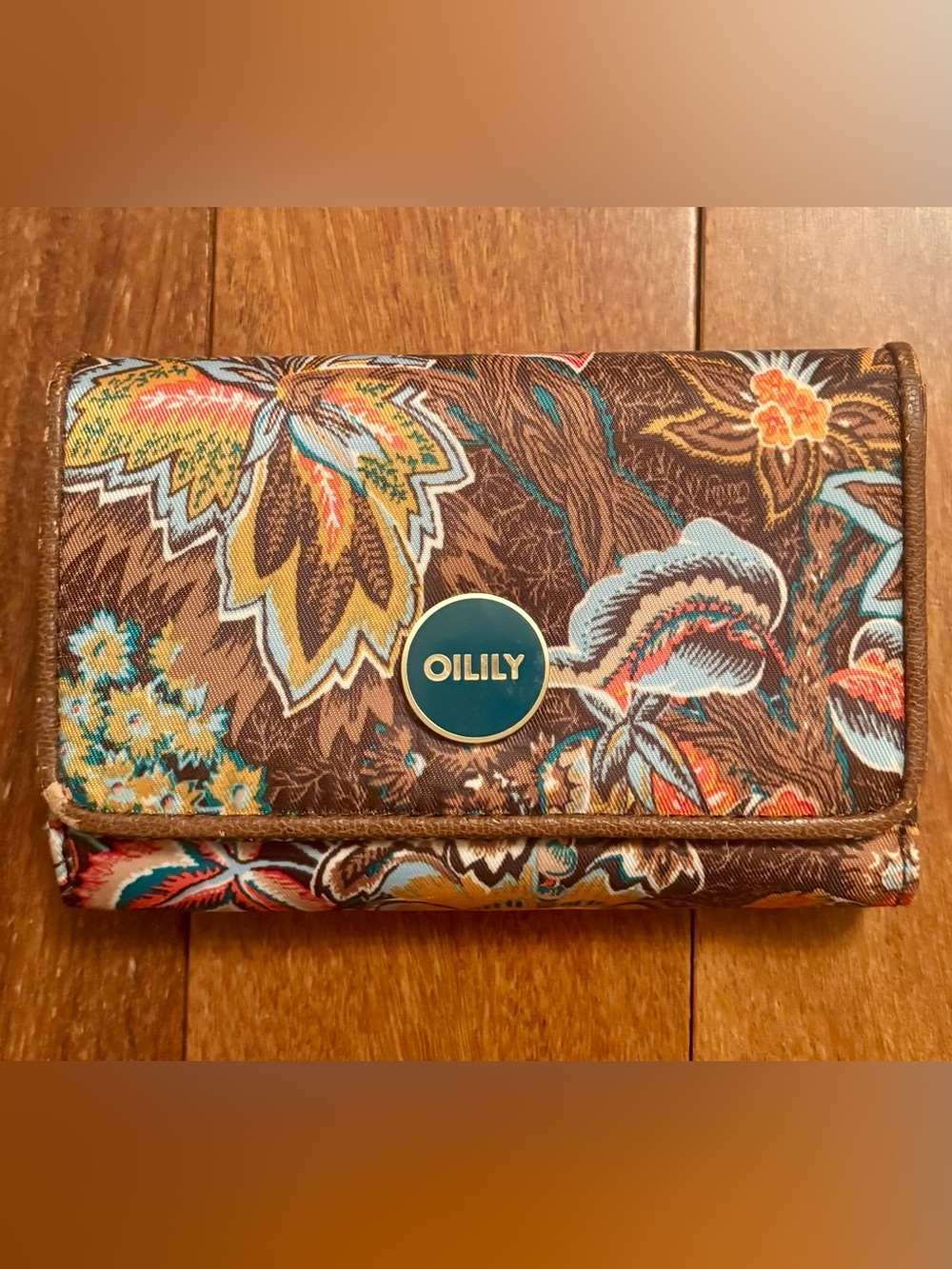 Oilily Vintage Floral Paisley Fabric Folding Wallet Brown Multi, NWOT